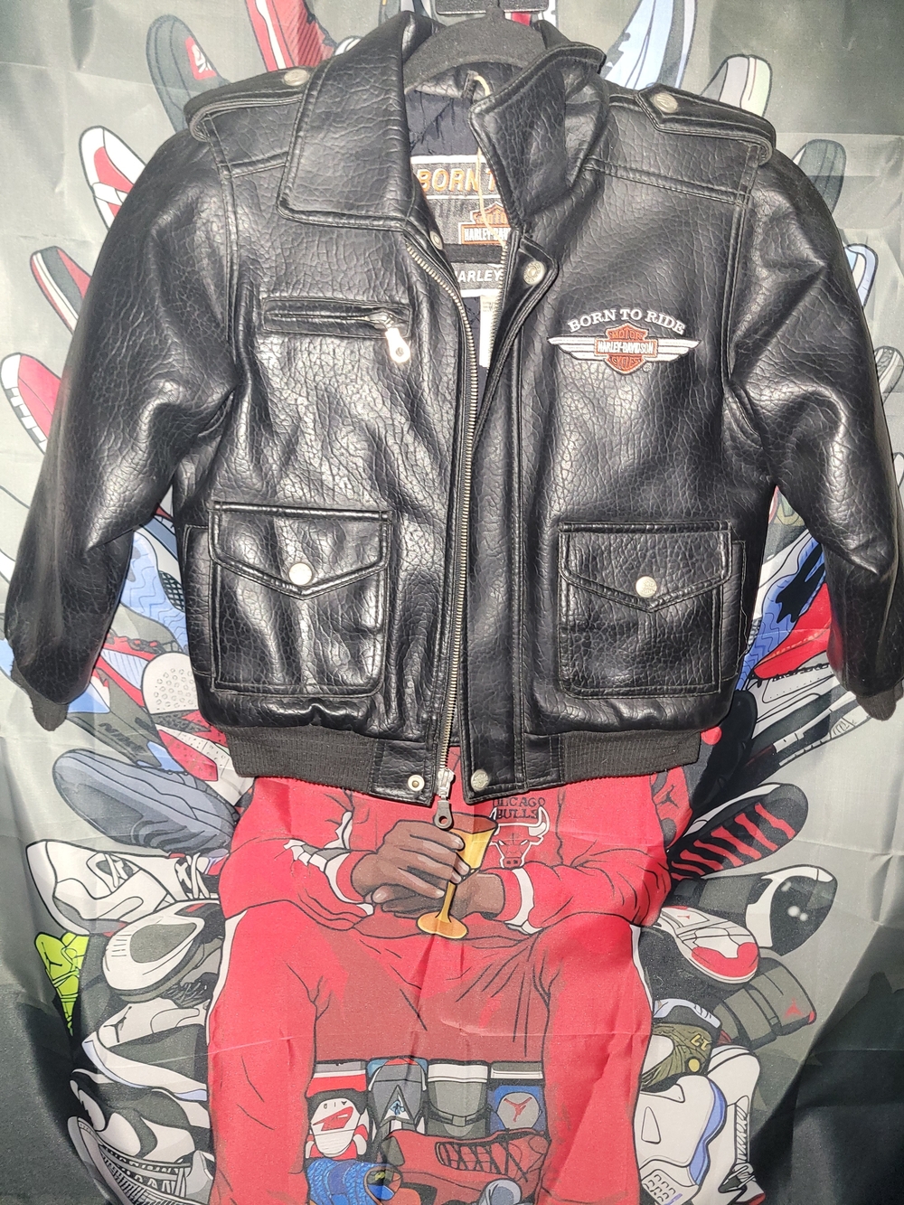 Harley-Davidson "Born to Ride" Black Leather Bomber Jacket